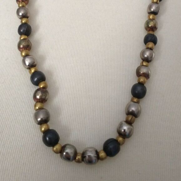 Metal Bead Chain Necklace Mixed Metals HEAVY Strand Biker Rocker Fairy Grunge - Picture 10 of 16